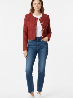 Tribal Red Tweed Cropped Cardigan Jacket 5322O-4911-2430
